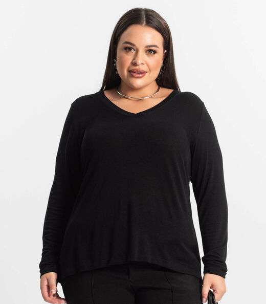Blusa Manga Longa Visco Tricot Secret Glam Preto