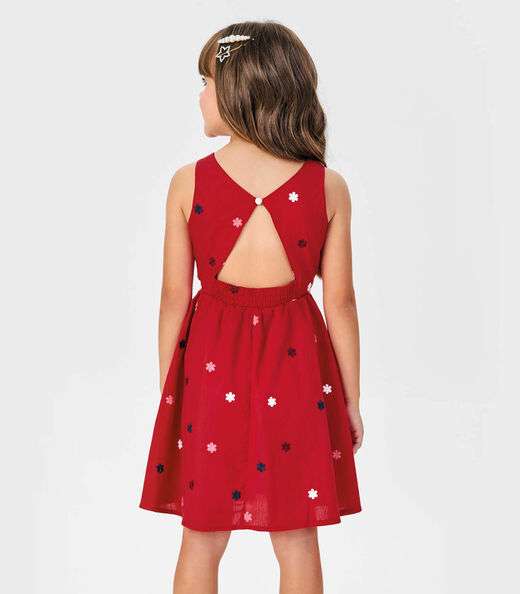 Vestido Tricoline Bordado Florzinhas Trick Nick Vermelho