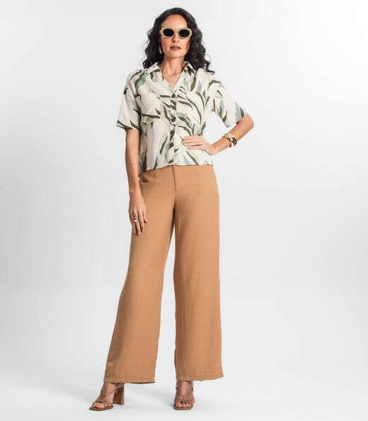 Camisa Feminina Estampada Com Botões Select Bege
