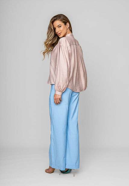 Calça Reta Alfaiatada Com Cinto Azul Salvatore