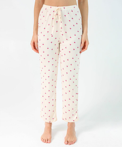 Calça Pijama Feminino Avulsa Flores Marisa Off White
