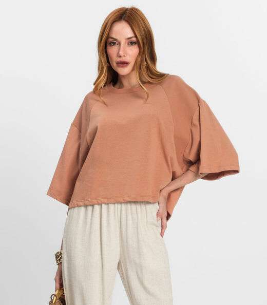 Image_T- Shirt Feminina em Malhão e Ribana Endless Marrom