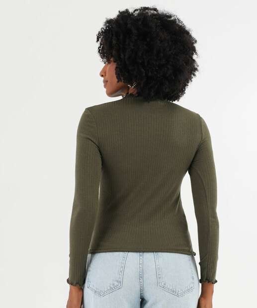 Blusa Feminina Canelada Manga Longa Marisa Verde