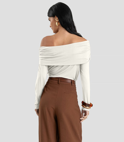 Blusa Feminina Ombro a Ombro em Malha Visco Dianna Bege