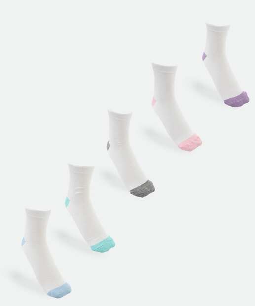 Image_Kit 5 Pares Meias Cano Curto Feminina Bicolor Marisa Branco