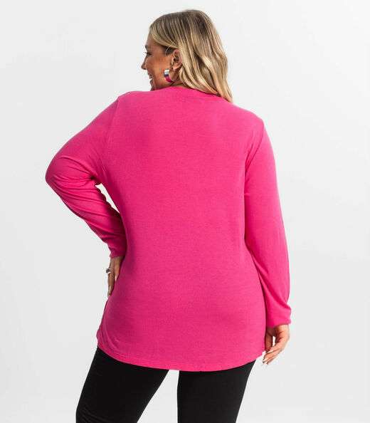 Blusa Manga Longa Visco Tricot Secret Glam Rosa