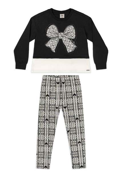 Conjunto Blusão Laço Legging Xadrez Quimby