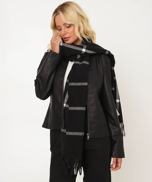 Cachecol Feminino Tricô Xadrez Marisa Preto