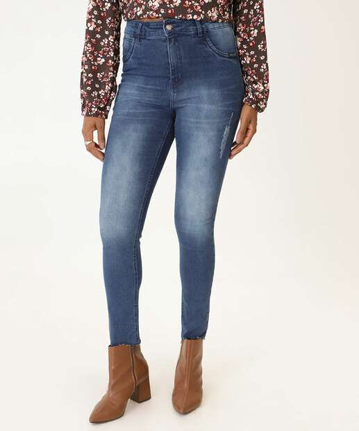 Calça Jeans Skinny Puídos Feminina