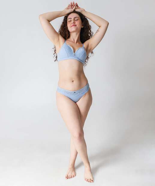 Calcinha Biquíni Textura Recorte Renda Marisa Azul