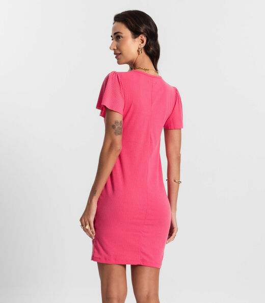 Vestido Feminino Curto De Ribana Canelada KO Rosa