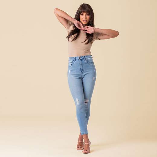 Calça Jeans Cigarrete Puídos Feminina Disparate