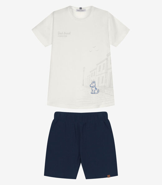 Conjunto Infantil Camiseta Com Bermuda Trick Nick Bege