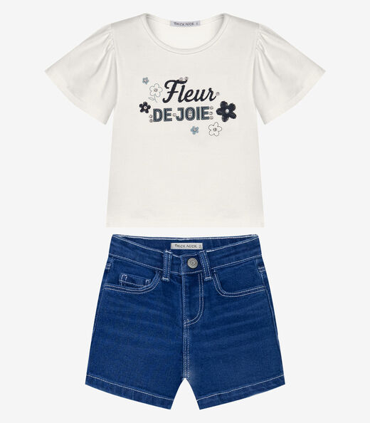 Conjunto Menina Blusa Com Shorts Trick Nick Bege