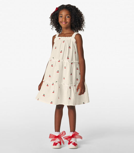 Vestido Infantil em Gaze Bordada Trick Nick Bege