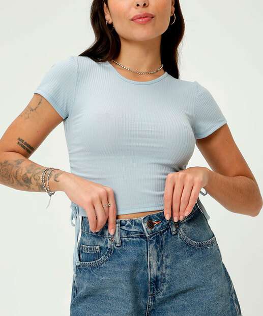 Blusa Cropped Feminina Canelada Drapeado Marisa