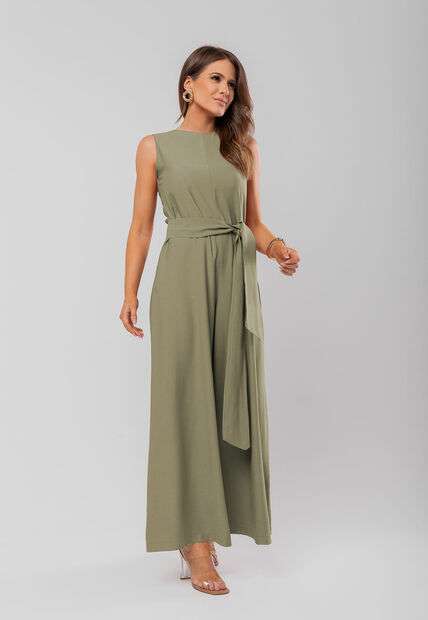 Image_Macacão Regata Feminino Alfaiataria Pantalona Verde Oliva Salvatore Fashion