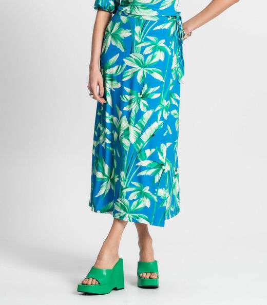 Saia Midi Feminina Estampada Endless Azul