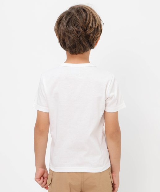 Camiseta Infantil Manga Curta Estampada MR Tam 4 a 10 Off White