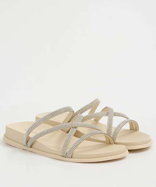 Rasteirinha Feminina Tiras Strass 