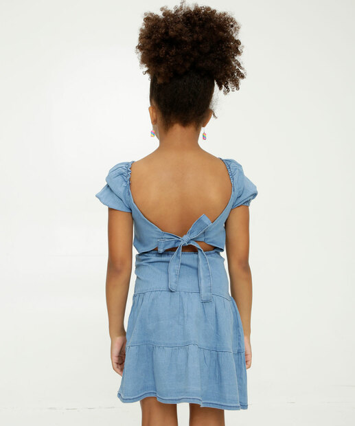 Vestido Infantil Manga Curta Jeans Marisa Tam 4 a 10
