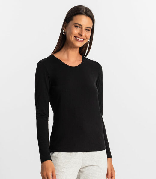 Blusa Manga Longa Feminina Rovitex Preto