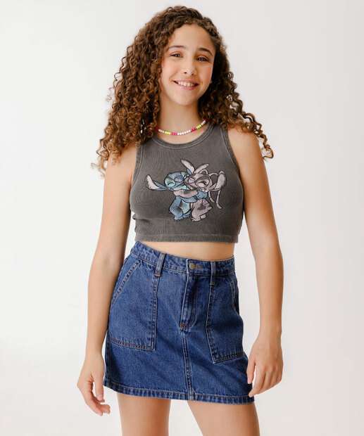 Blusa Juvenil Estonada Angel E Stitch Disney Tam 10 a 16