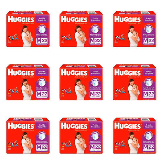 Image_Kit 9 Fraldas Huggies Roupinha Supreme Care Jumbo M c/22 Unidades cada