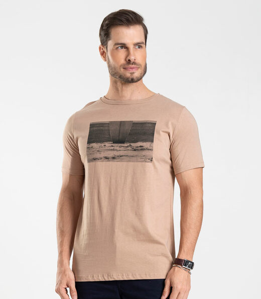 Camiseta Masculina Meia Malha Diametro Marrom