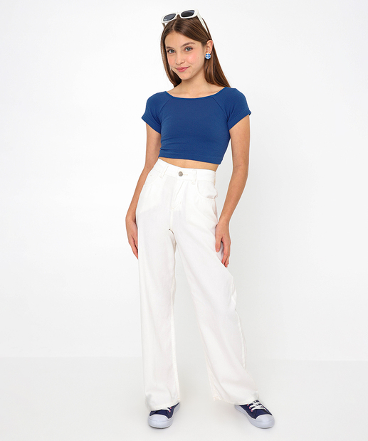 Blusa Juvenil Cropped Sem Costura Marisa Tam 10 a 16 Azul