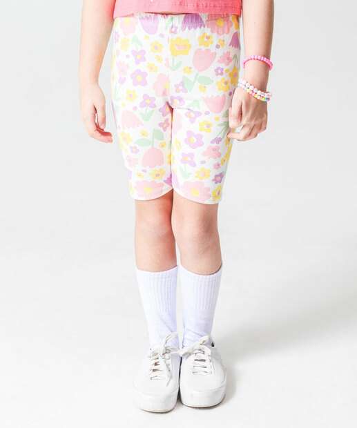 Bermuda Infantil Ciclista Flores Marisa Tam 4 a 10 Off White