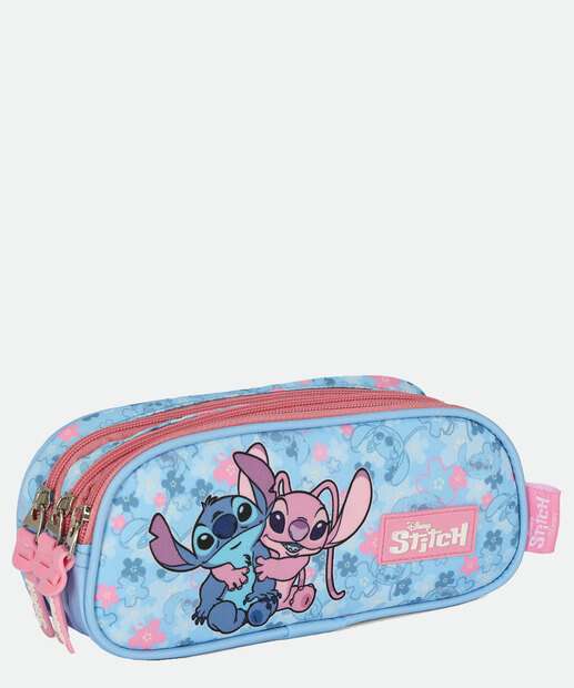 Estojo Escolar Infantil Triplo Stitch e Angel Disney 