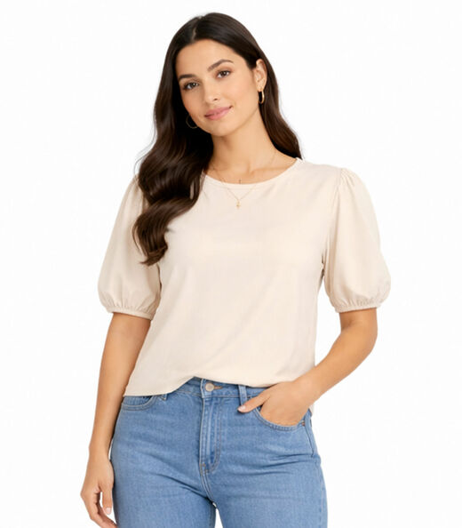 Image_Blusa Feminina Manga Com Volume Infinita Cor Marrom