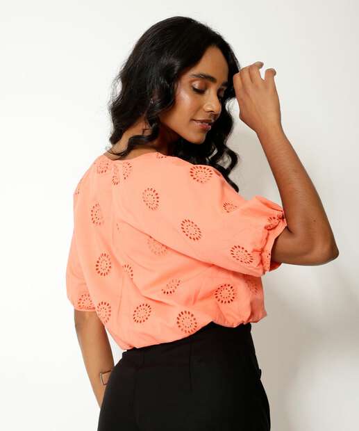 Blusa Cropped Feminina Balonê Manga Curta Marisa