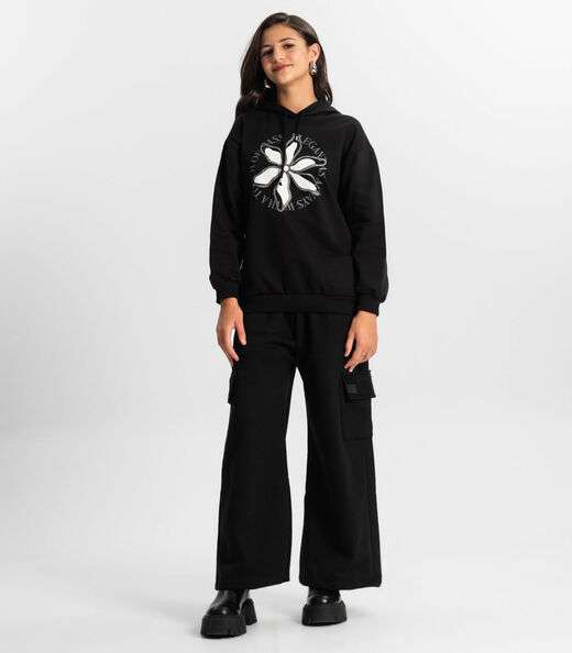 Blusão Juvenil Feminino Com Capuz Minty Preto