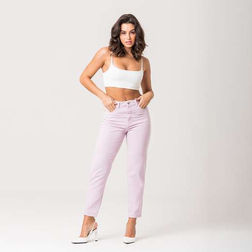 Calça Mom Feminina Rosa Sarja Zune