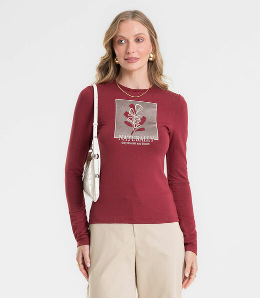Blusa Feminina Manga Longa Estampada Rovitex Vermelho