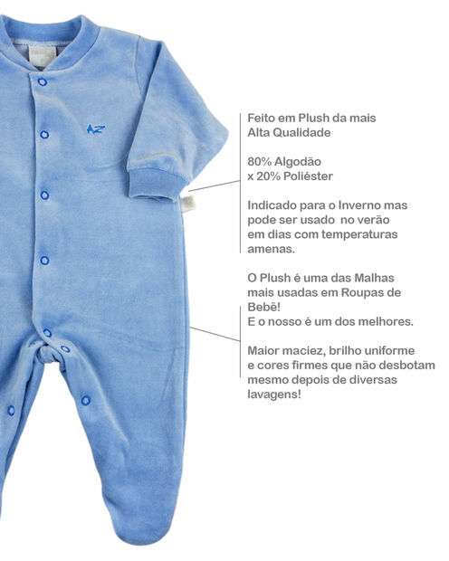 Macacão Bebê Plush Kit 3 Peças Básicas Pijama Bebê Menino - Azul
