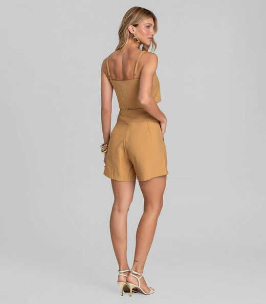 Shorts Feminino Cós Alto Em Alfaiataria Dianna Marrom