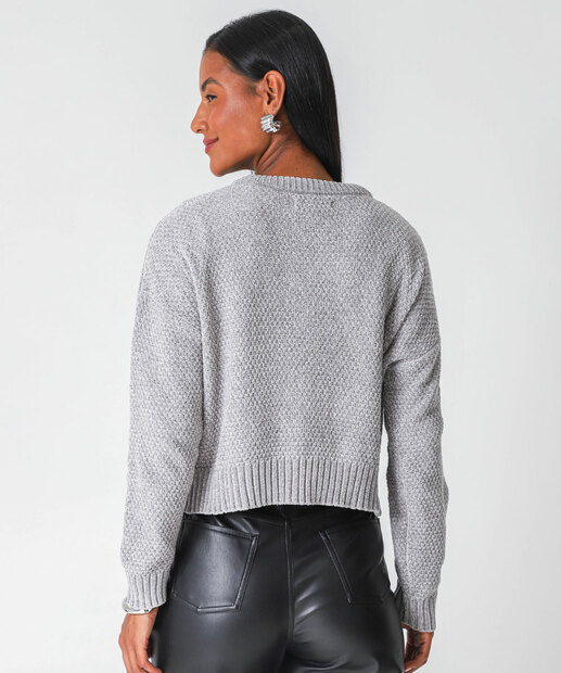 Suéter Feminino Chenille Textura Marisa Cinza