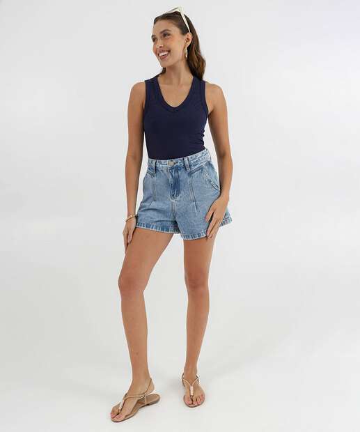 Blusa Regata Feminina Canelada Marisa Azul