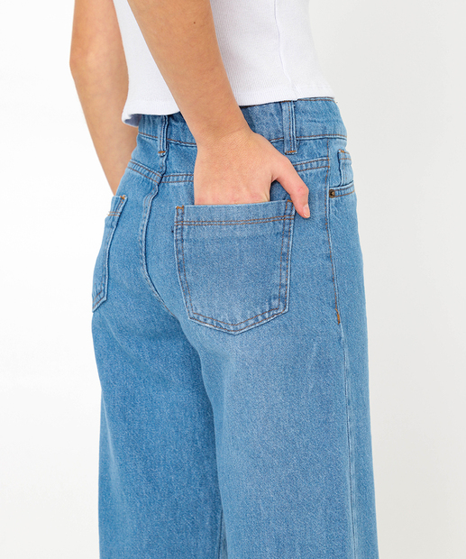 Short Juvenil Jeans Cintura Alta Barra Dobrada Tam 10 a 16 Azul