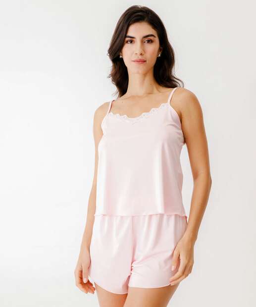 Baby Doll Liganete Renda Alças Finas Marisa Rosa