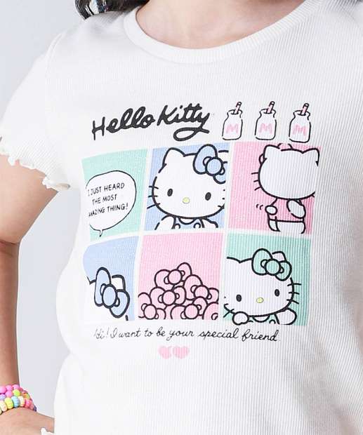 Blusa Infantil Canelada Hello Kitty Tam 4 a 10 Off White