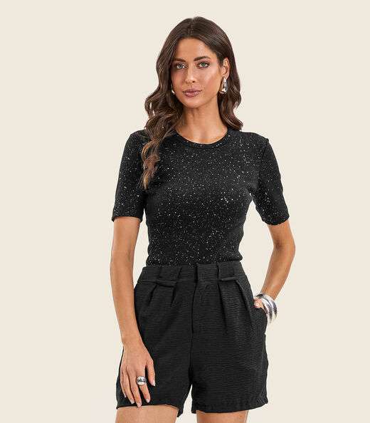 Blusa Feminina Manga Curta em Ribana Endless Preto