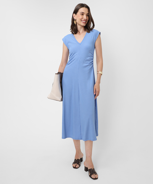 Vestido Midi Feminino Canelado Marisa Azul