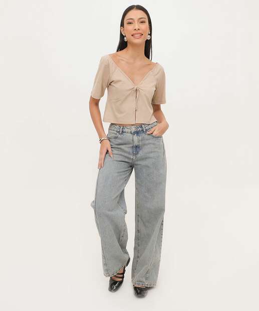 Image_Calça Jeans Wide Leg Recorte Feminina Marisa