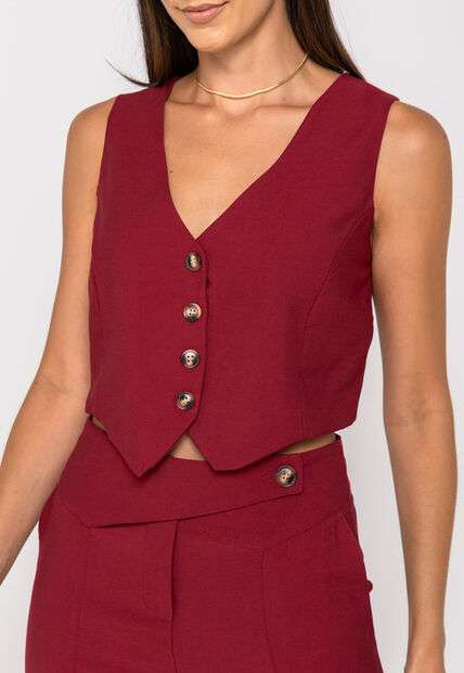 Colete Alfaiataria Curto com Botões Vinho Salvatore