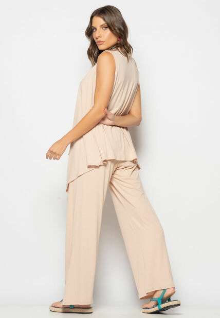 Conjunto Com Kimono, Regata e Wide Leg Malha Nude Salvatore