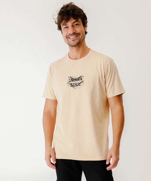 Image_Camiseta Masculina Estampa Frontal Marisa Bege